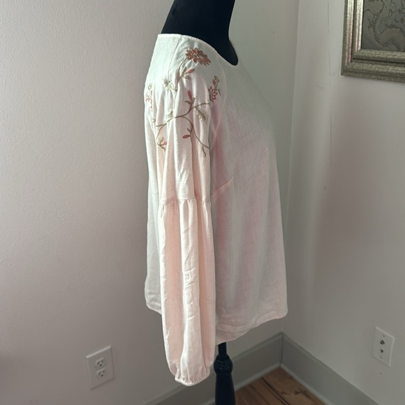LC Lauren Conrad embroidered ballooned sleeves natural boho top blouse Sz XL - Picture 4 of 7